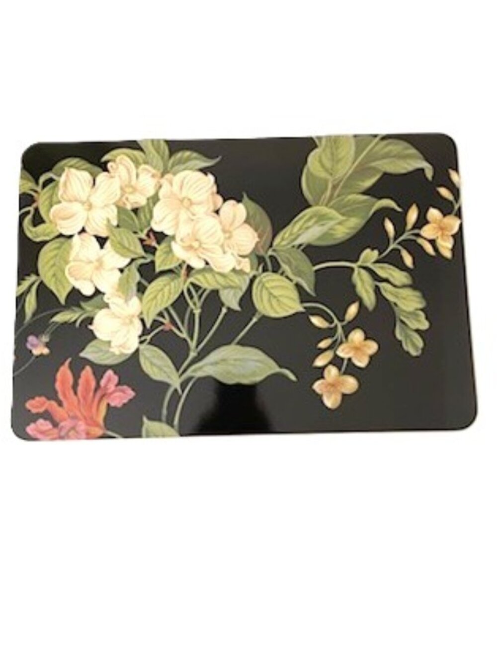 Williamsburg Placemats Floral on Black Cork Back Set of 4 in Box New Zealand